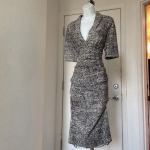 Nicole Miller Black & White Print Ruched Dress